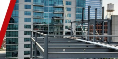 Erected structural steel framing on a Chicago commercial building
